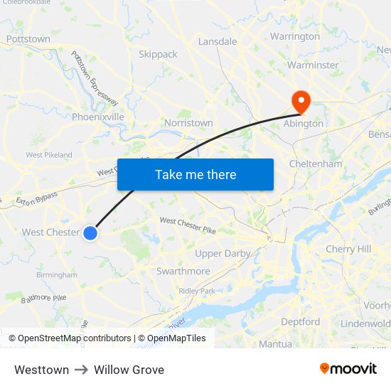 Westtown to Willow Grove map