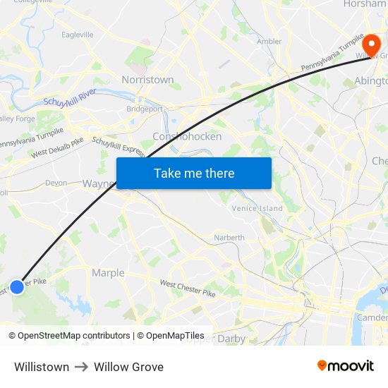 Willistown to Willow Grove map