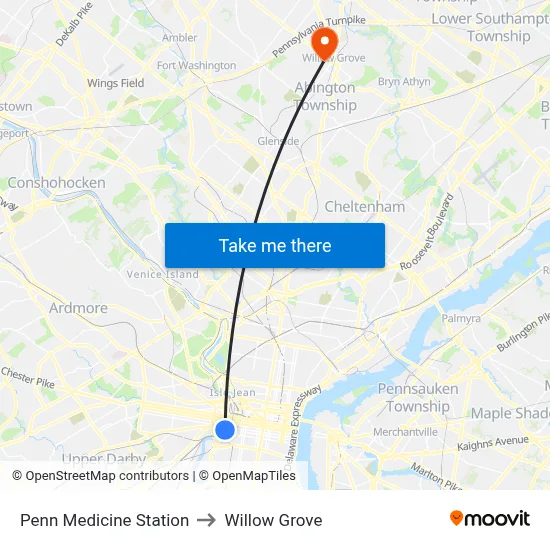 Penn Medicine Station to Willow Grove map