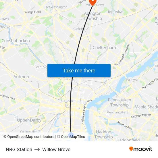 NRG Station to Willow Grove map