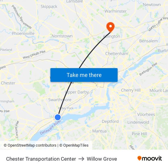 Chester Transportation Center to Willow Grove map