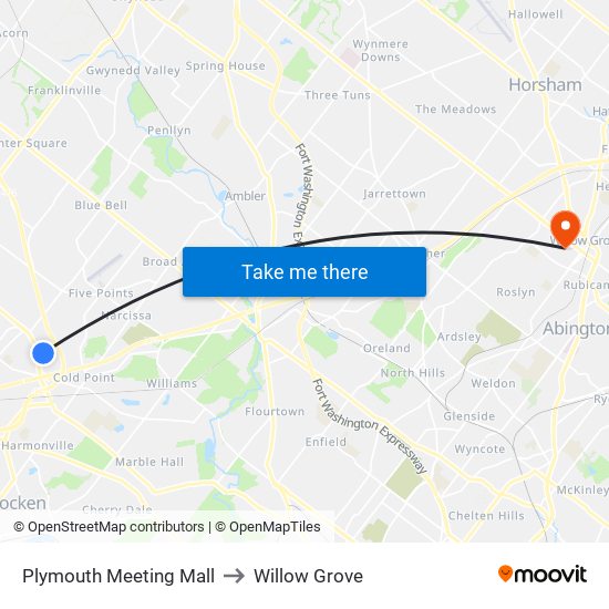 Plymouth Meeting Mall to Willow Grove map