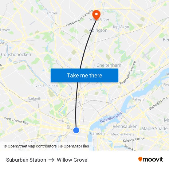 Suburban Station to Willow Grove map