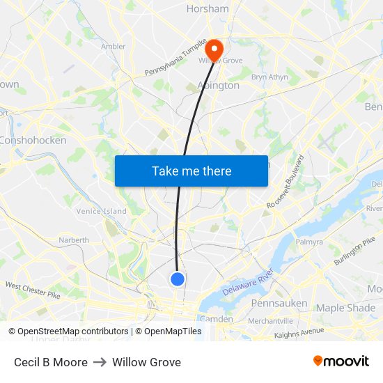 Cecil B Moore to Willow Grove map