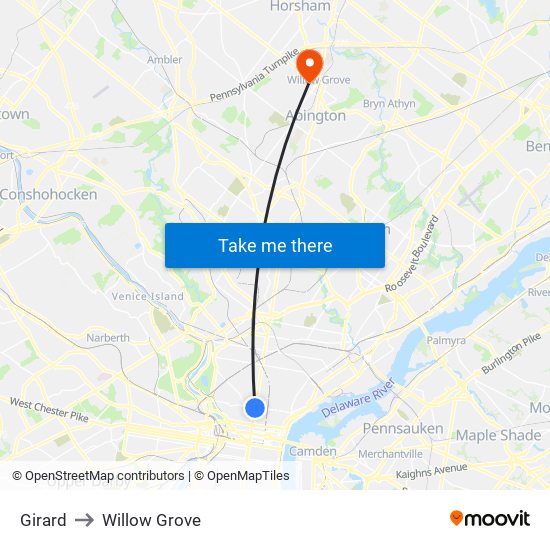 Girard to Willow Grove map