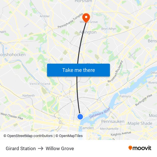 Girard Station to Willow Grove map