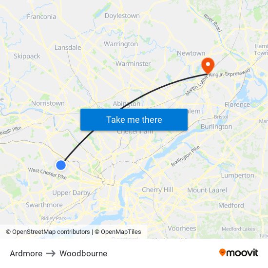 Ardmore to Woodbourne map