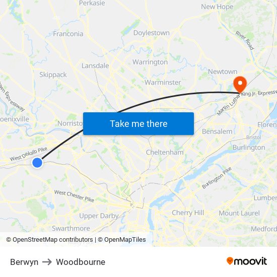 Berwyn to Woodbourne map