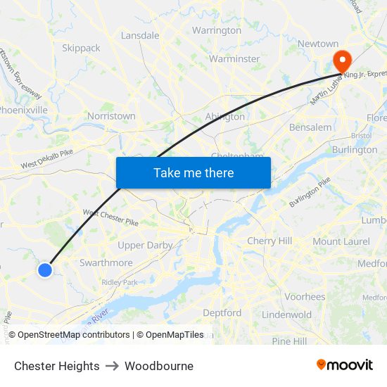 Chester Heights to Woodbourne map