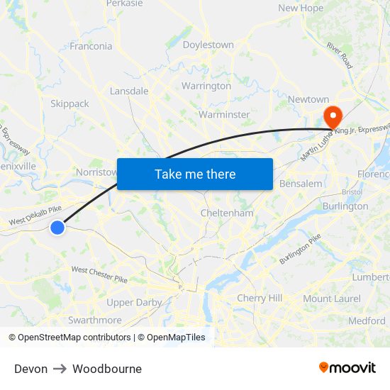 Devon to Woodbourne map