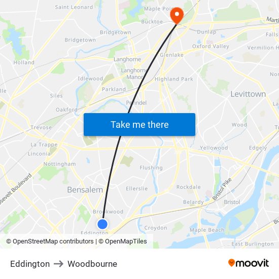 Eddington to Woodbourne map