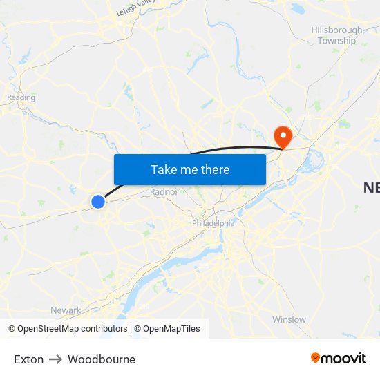 Exton to Woodbourne map
