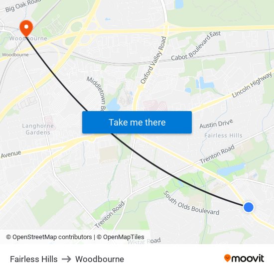Fairless Hills to Woodbourne map