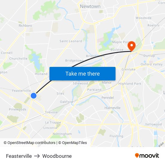 Feasterville to Woodbourne map