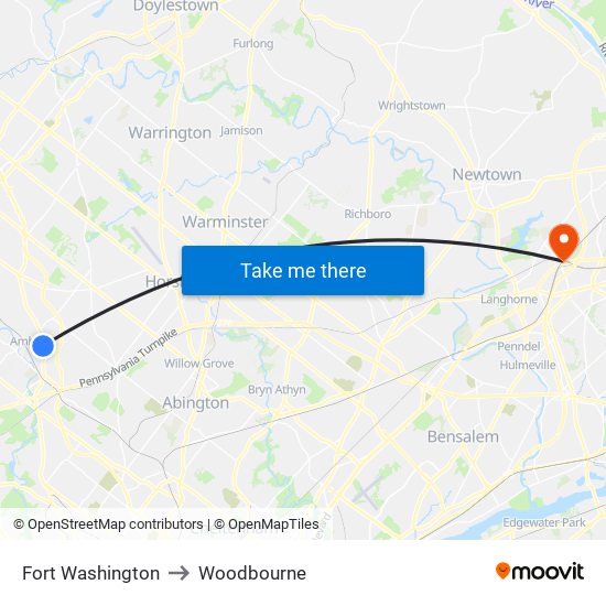 Fort Washington to Woodbourne map