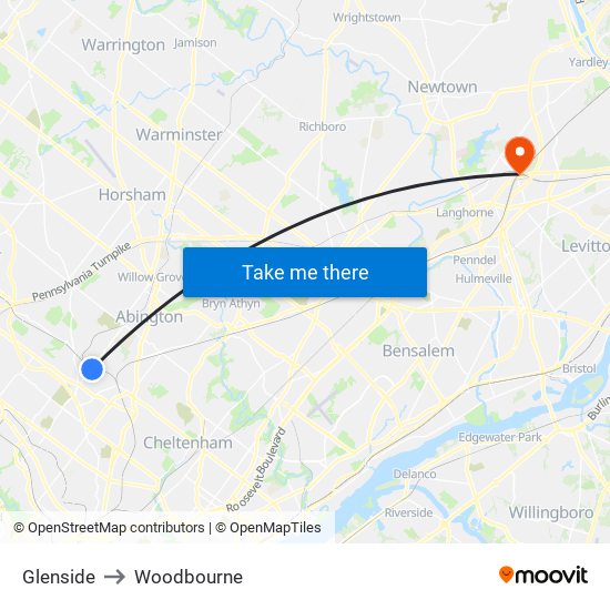 Glenside to Woodbourne map