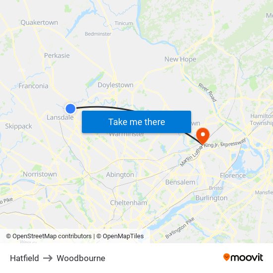 Hatfield to Woodbourne map