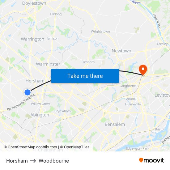 Horsham to Woodbourne map