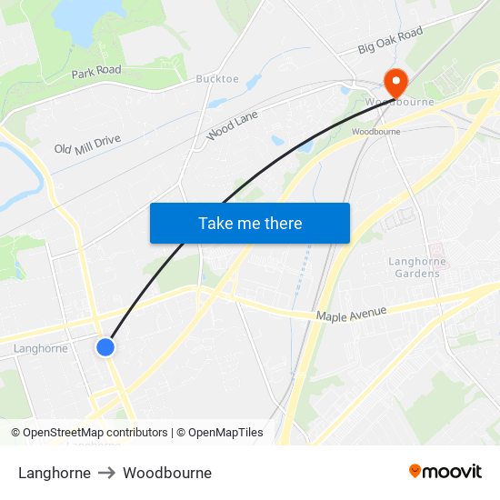 Langhorne to Woodbourne map