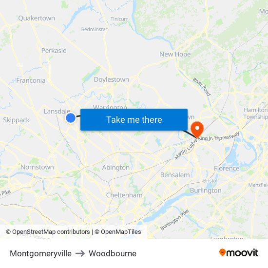 Montgomeryville to Woodbourne map