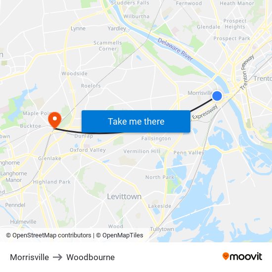 Morrisville to Woodbourne map
