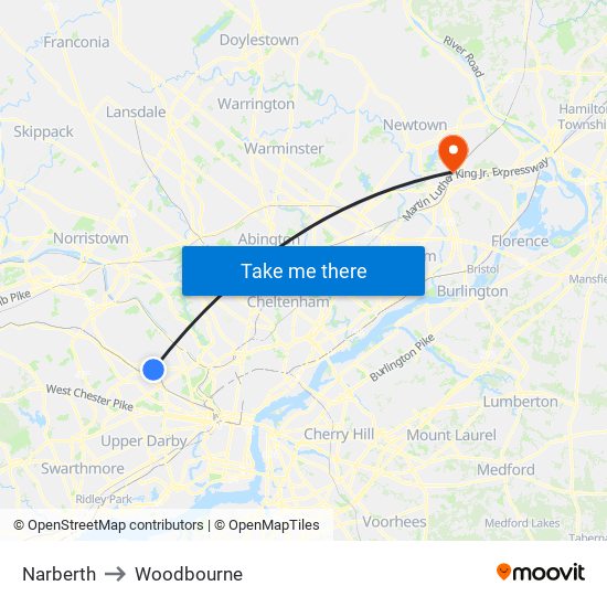 Narberth to Woodbourne map