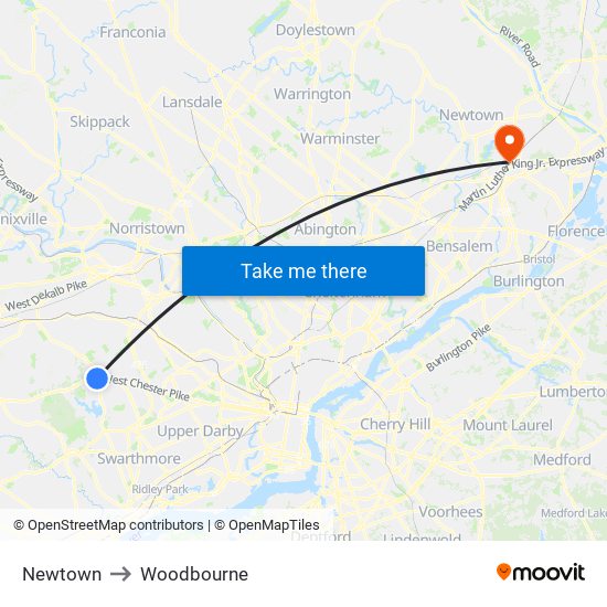 Newtown to Woodbourne map