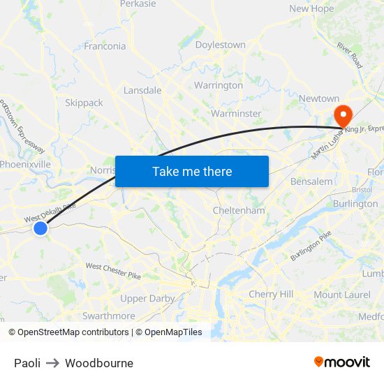 Paoli to Woodbourne map