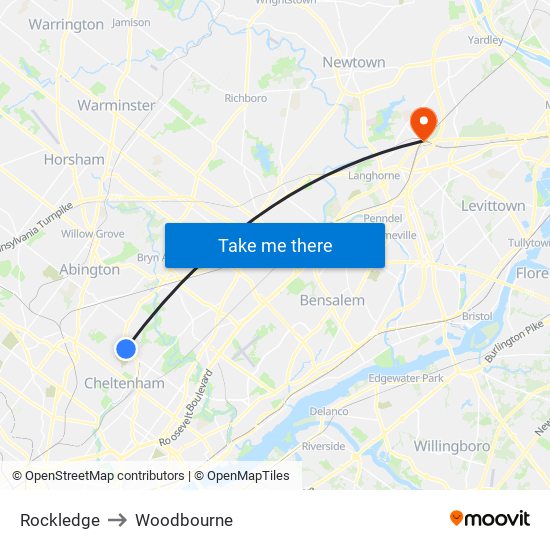 Rockledge to Woodbourne map