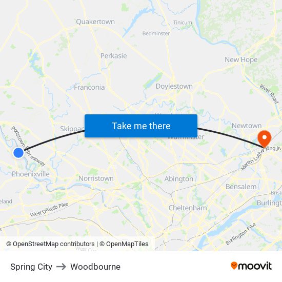 Spring City to Woodbourne map