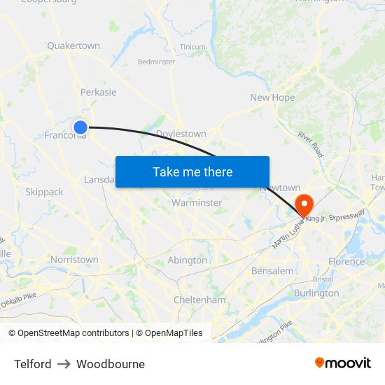 Telford to Woodbourne map