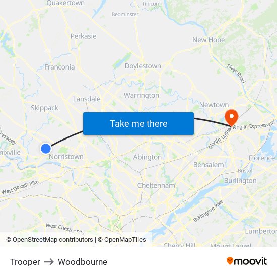 Trooper to Woodbourne map