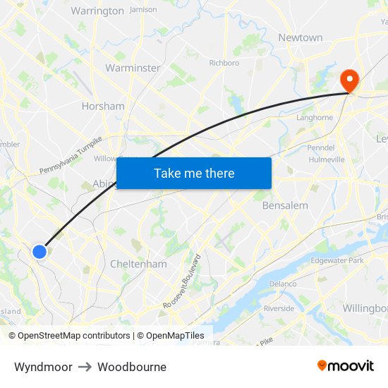 Wyndmoor to Woodbourne map