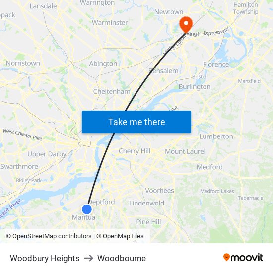 Woodbury Heights to Woodbourne map