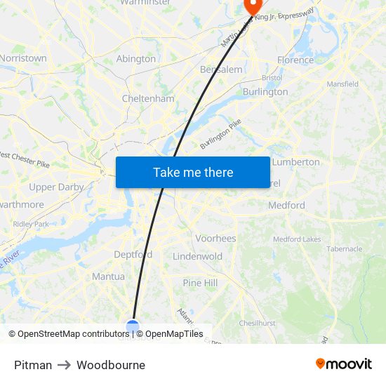 Pitman to Woodbourne map