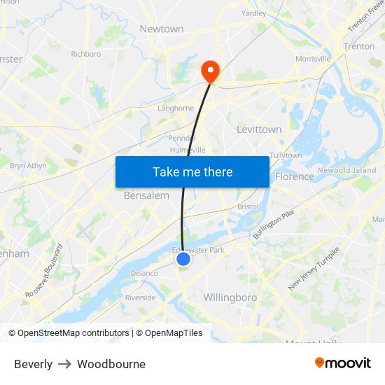 Beverly to Woodbourne map