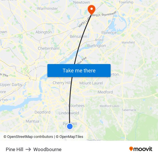 Pine Hill to Woodbourne map