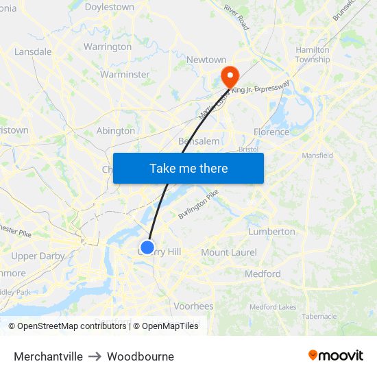 Merchantville to Woodbourne map
