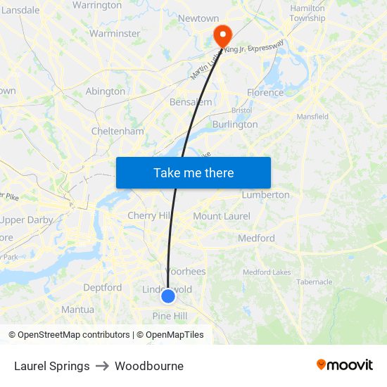 Laurel Springs to Woodbourne map