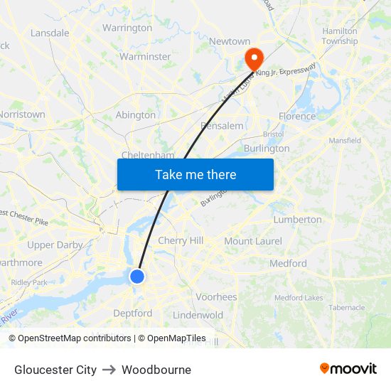 Gloucester City to Woodbourne map