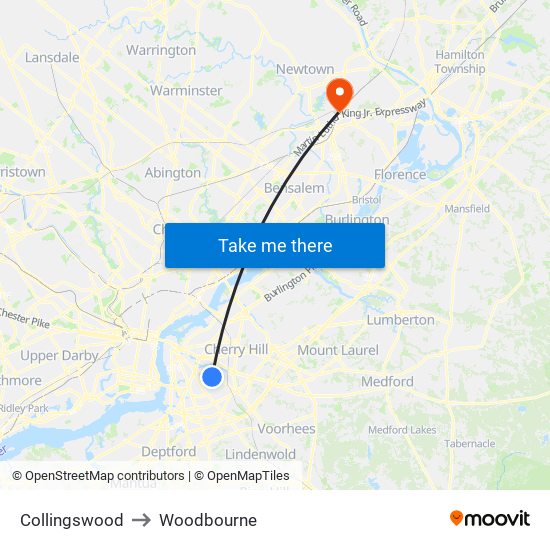 Collingswood to Woodbourne map