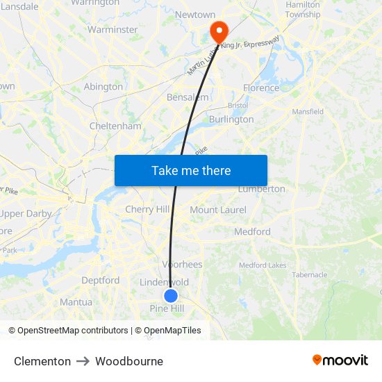 Clementon to Woodbourne map