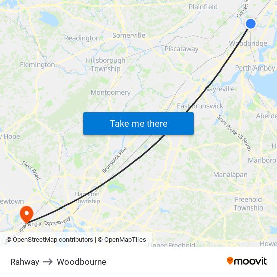 Rahway to Woodbourne map