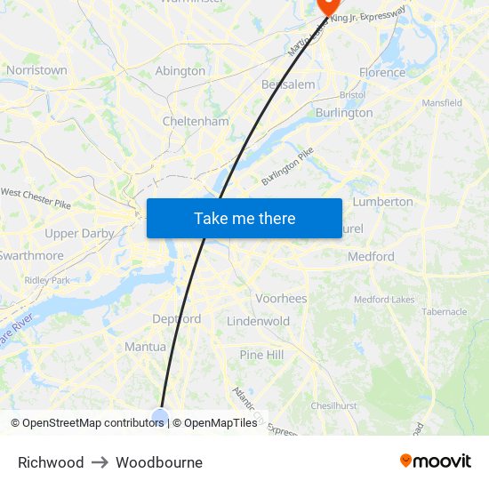 Richwood to Woodbourne map