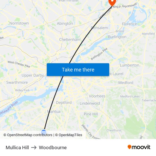 Mullica Hill to Woodbourne map