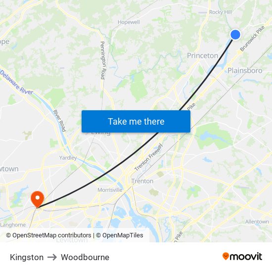 Kingston to Woodbourne map