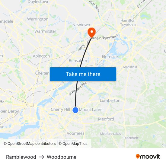 Ramblewood to Woodbourne map