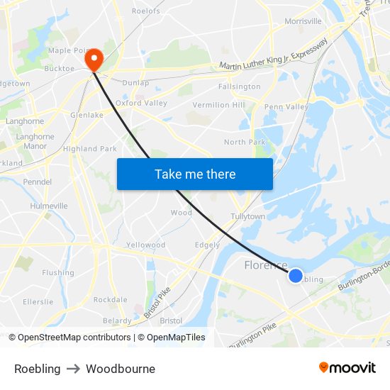 Roebling to Woodbourne map