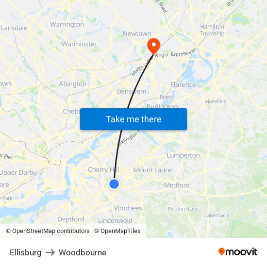 Ellisburg to Woodbourne map
