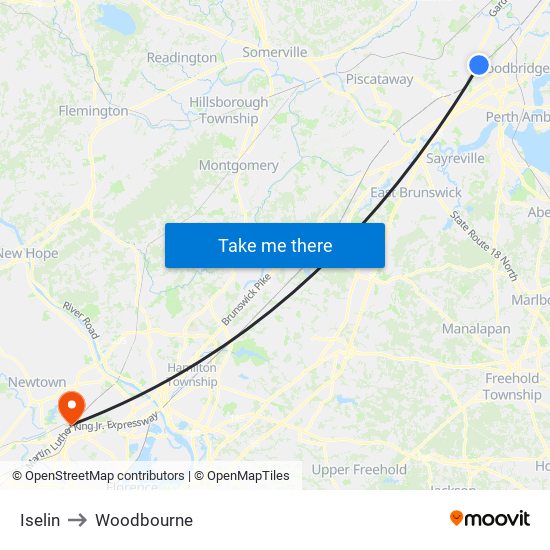 Iselin to Woodbourne map